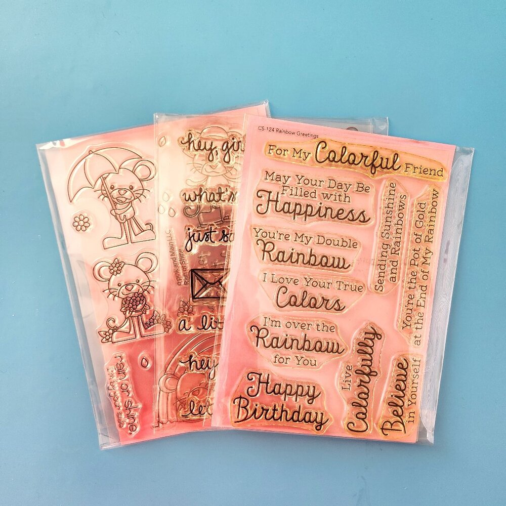 #44 - (3) Stamp Sets - Friendship Rainbow Hello Flowers Telephone Birthday